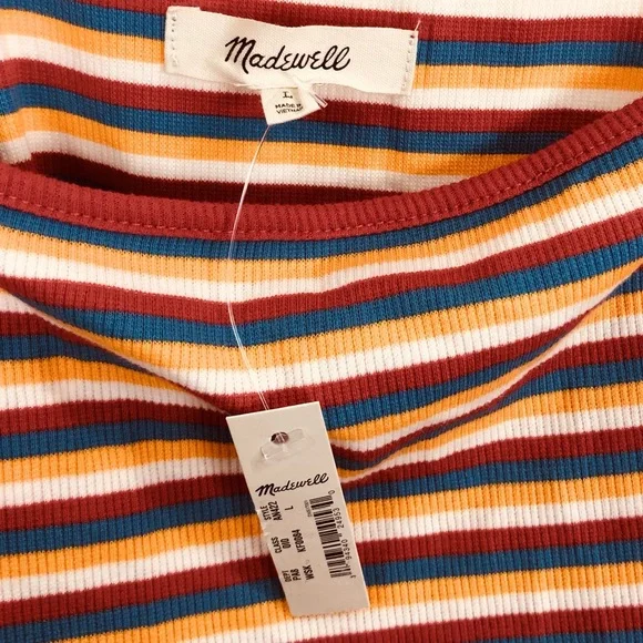 Madewell Ribbed Spaghetti Strap Snap Thong Tank Bodysuit Rainbow Stripe Medium - Picture 7 of 10